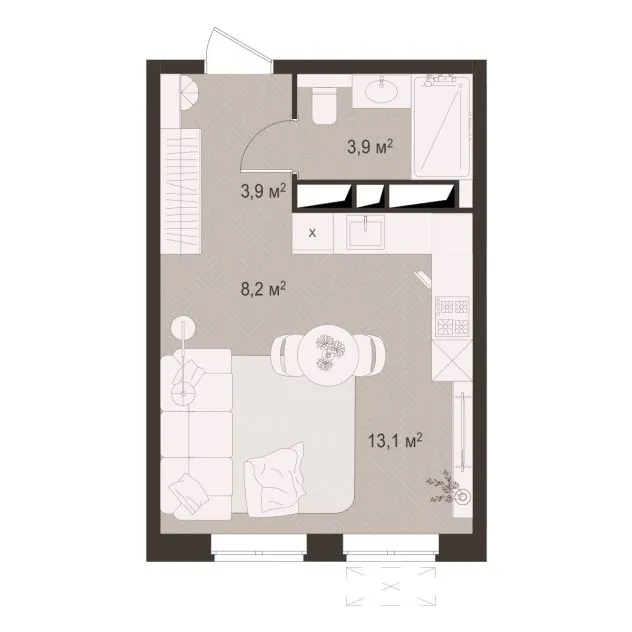 Планировка Студия, 29.1 м²