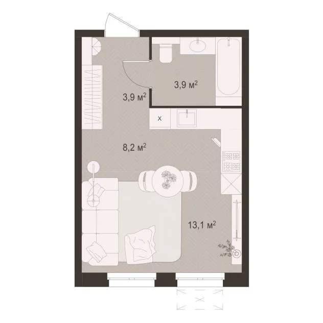 Планировка Студия, 29.1 м²