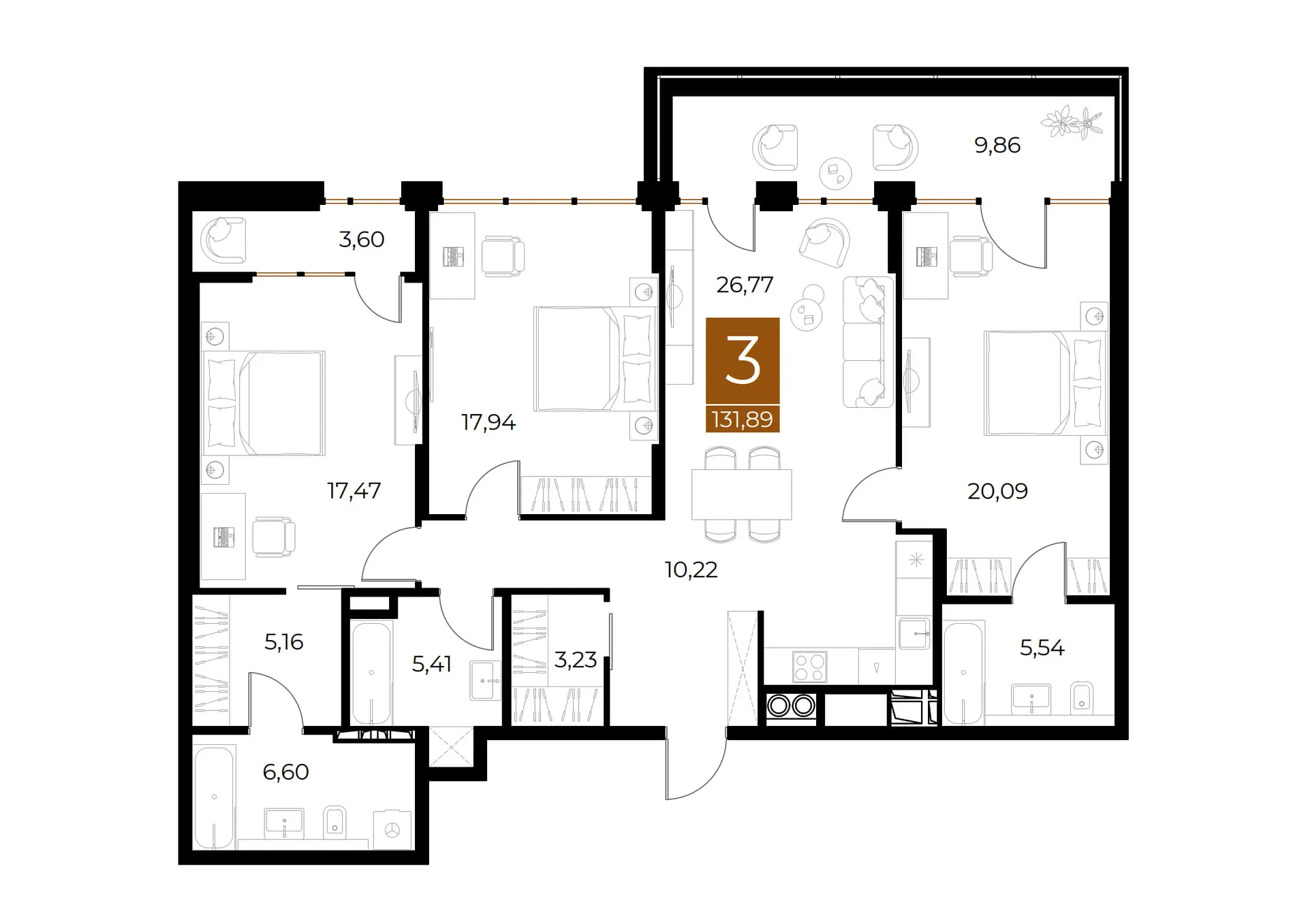 Планировка 3-комнатная