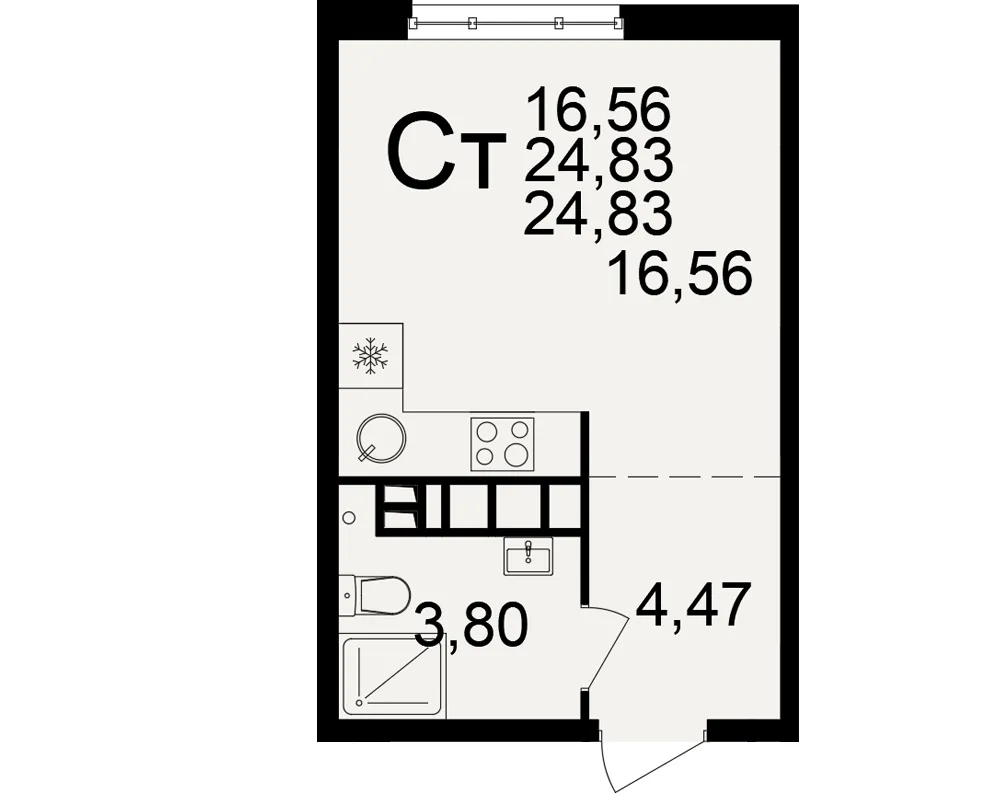 Планировка 1-комнатная, 24.83 м²