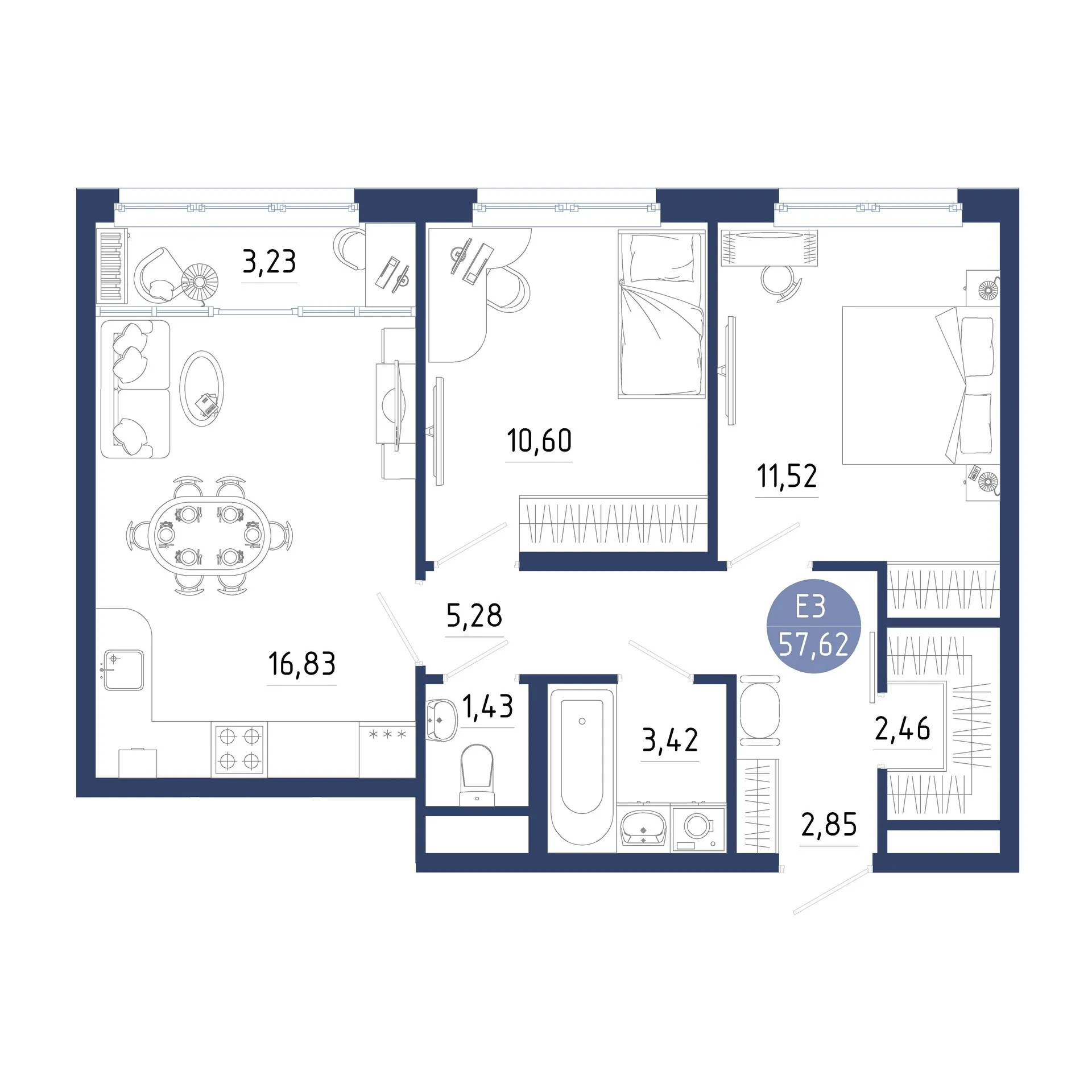 Планировка 2-комнатная